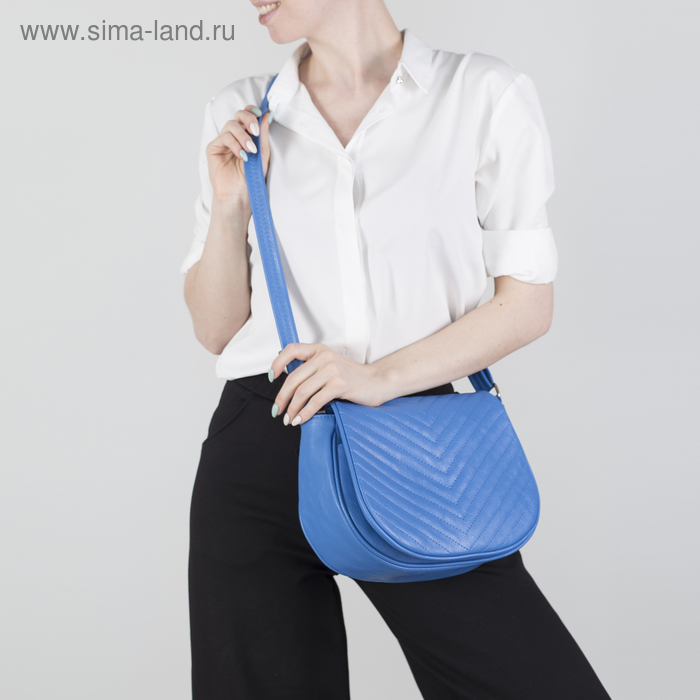 Сумка женская, отдел на молнии, 2 наружных кармана, длинный ремень, цвет синий - Фото 1