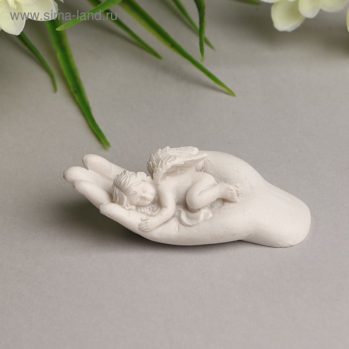 Фигурка полистоун «Белоснежный ангелочек спит на ладони», 2.5×7.5×3 см