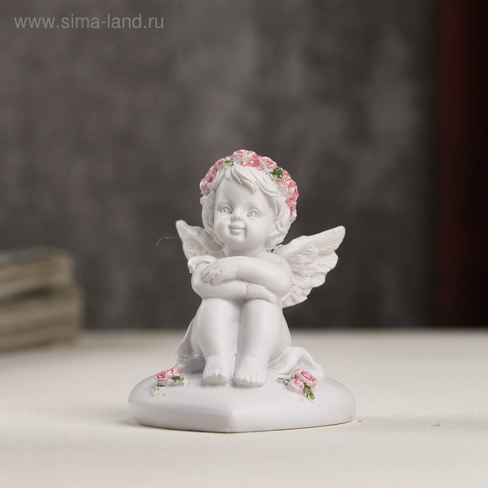 Сувенир полистоун "Белоснежный ангел в розовом веночке на сердце" 6,2х5х4,5 см - Фото 1