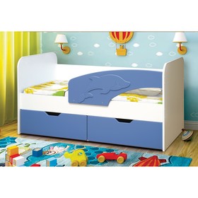 Кровать детская «Дельфин», 2 ящика, 800 × 1600 мм, правая, цвет белый / синий матовый