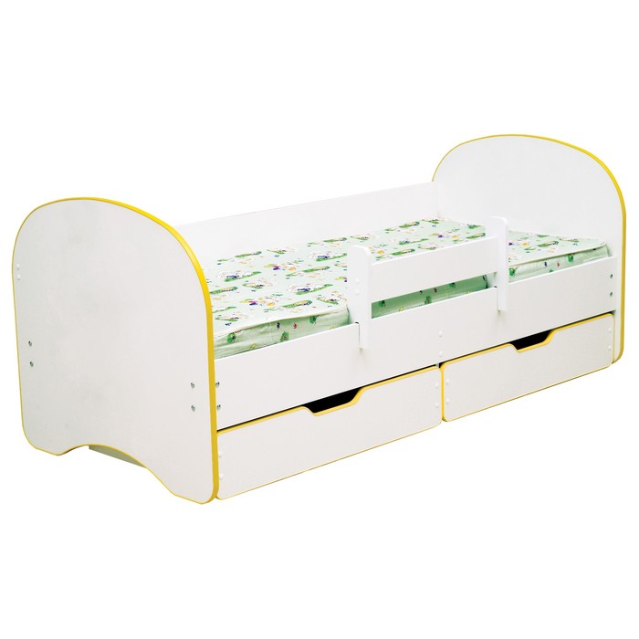 Кровать детская с бортом «Радуга», 2 ящика, 800х1900 мм, цвет белый / кант жёлтый