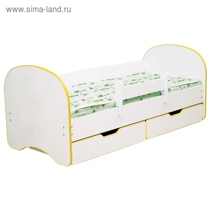 Кровать детская с бортом «Радуга», 2 ящика, 800х1900 мм, цвет белый / кант жёлтый - Фото 1