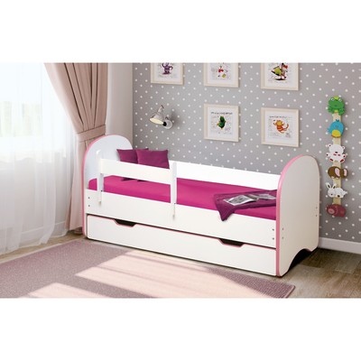 Кровать детская с бортом «Радуга», 1 ящик, 800х1600 мм, цвет белый / кант светло-розовый