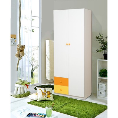 Шкаф 2-х дверный с ящиками «Радуга», 800х490х2100 мм, цвет белый/оранжевый/жёлтый