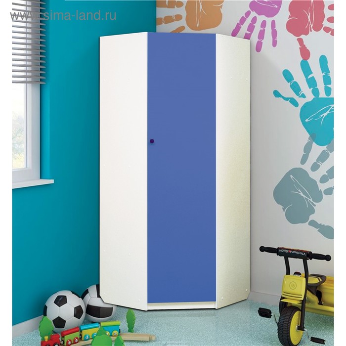 Шкаф угловой детский «Радуга», 850х850х2100 мм, цвет белый / синий - Фото 1