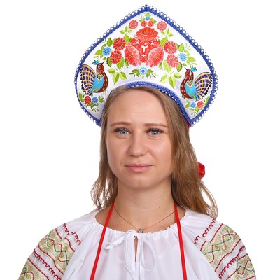 Кокошник «Пионы с птицами», на белом