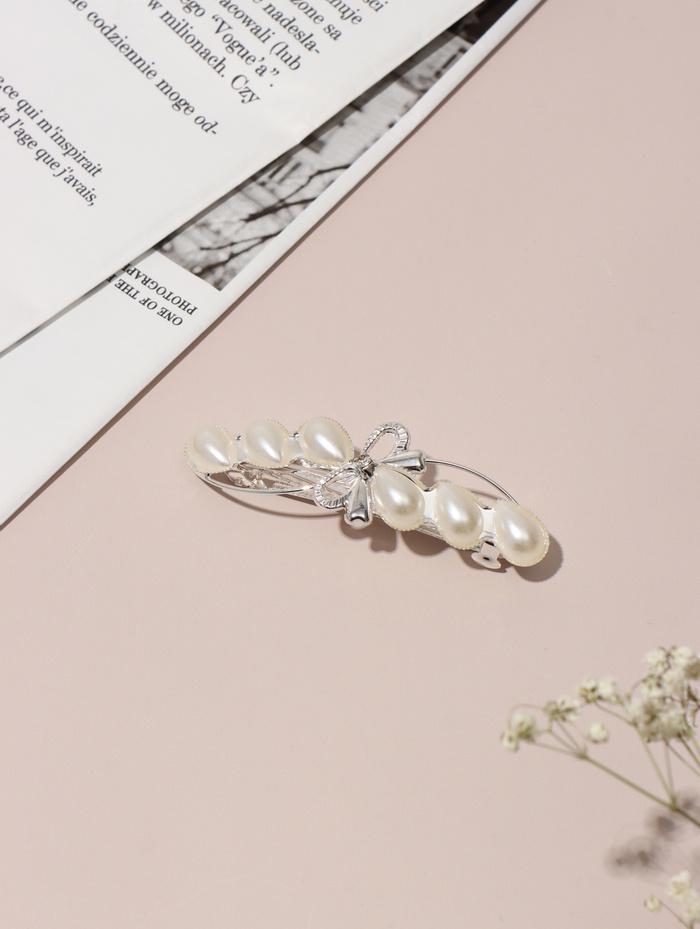 Заколка - автомат для волос «Жемчужная ветвь», 8 см, белая - Фото 1