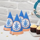 Одноразовая посуда «С днём рождения», морской якорь: 6 тарелок, 6 стаканов, 6 колпаков, 1 гирлянда - фото 42715546