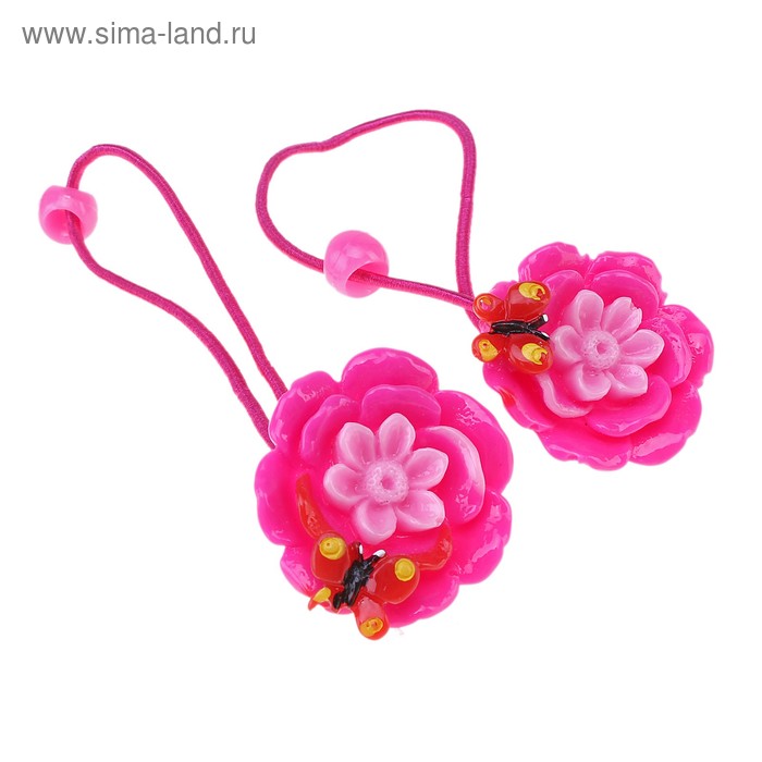 резинка для волос цветочная "Ромашка" с бабочкой (набор 2 шт) - Фото 1
