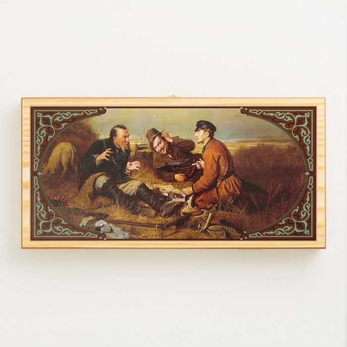 Нарды "Охотники на привале", деревянная доска 40 х 40 см, с полем для игры в шашки - фото 1907010082