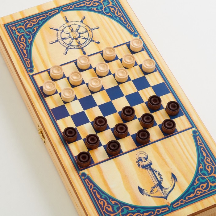 Нарды "Парусник", деревянная доска 40 х 40 см, с полем для игры в шашки - фото 1907010091