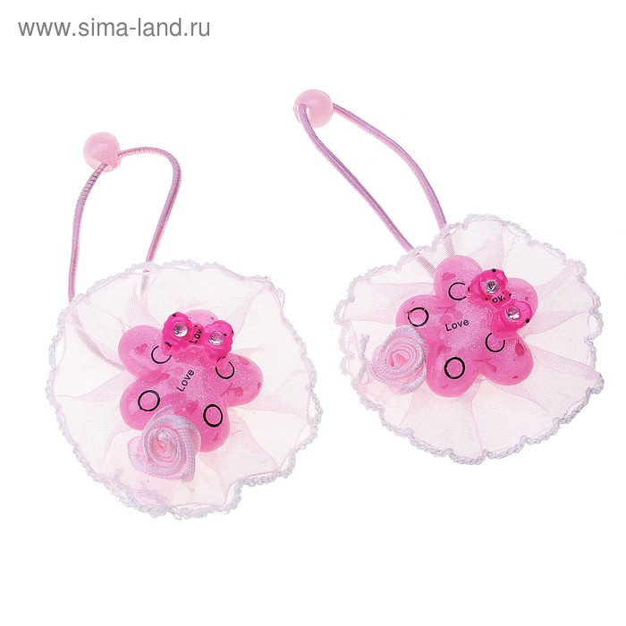 резинка для волос "Маленькая модница" ткань цветочек бантик (набор 2 шт) - Фото 1