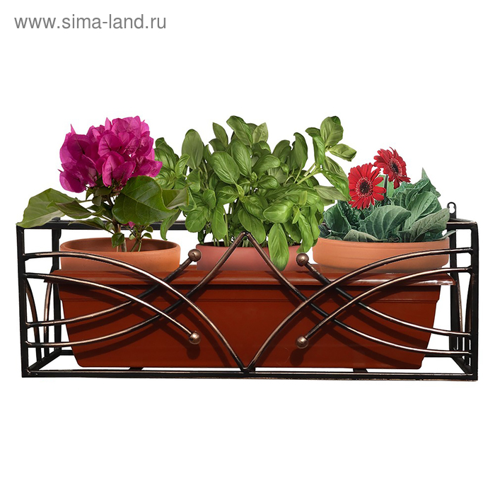 Подставка для цветов балконная, 66 × 22 × 20 см, металл, цвет бронзовый - Фото 1