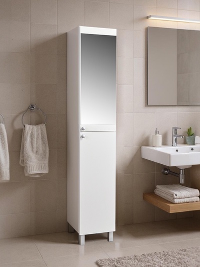 Шкаф – пенал напольный для ванной комнаты «Клик Мебель. Пронто», с зеркалом, 360×360×1950 мм, цвет белый