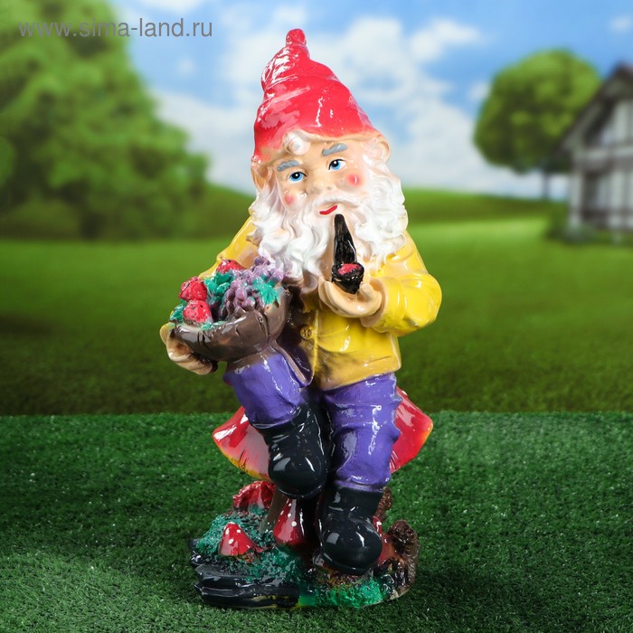 Садовая фигура "Гном на грибочке", разноцветная, гипс, 44.5 см, микс - Фото 1