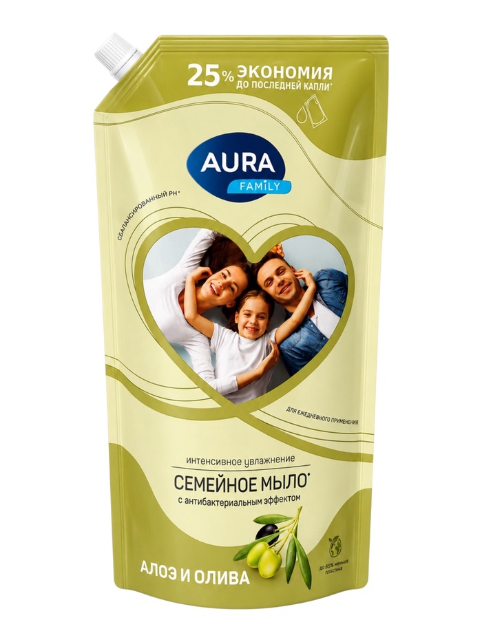 Жидкое мыло Aura с антибактериальным эффектом Олива и сок алоэ, 1 л. - Фото 1