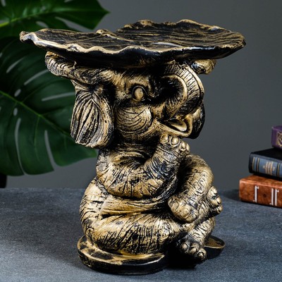 Фигура-подставка для мелочей «Слон с листком», столик, гипс, бронза с золотом, 29×28×29 см