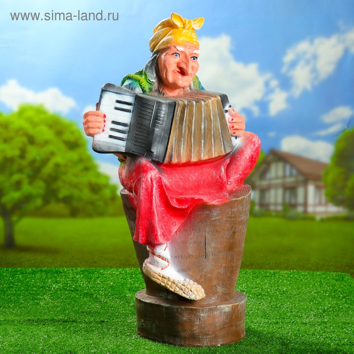 Садовая фигура из полистоуна «Баба-яга с гармонью», 80×35×55 см - Фото 1