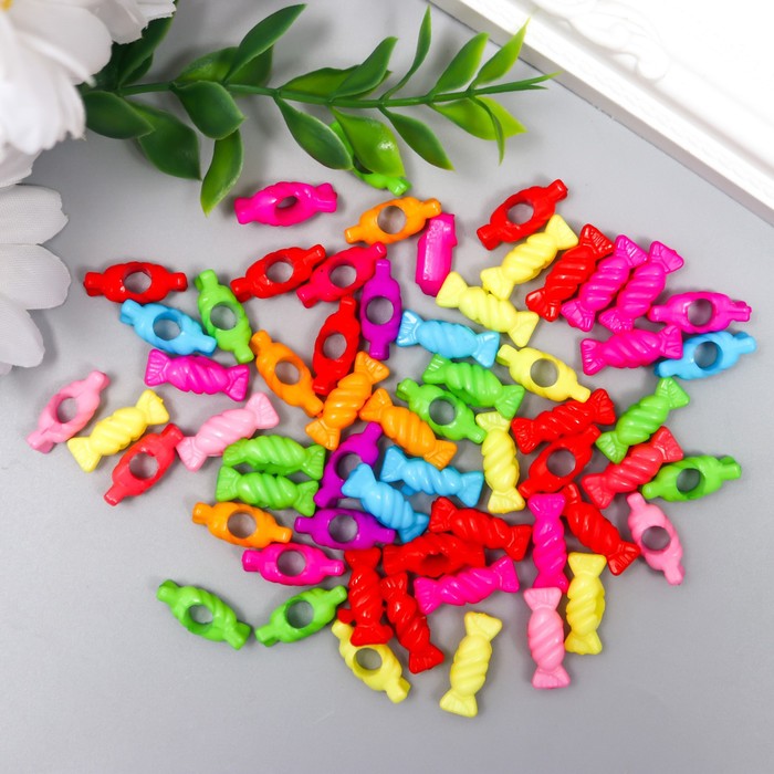 Бусины для творчества пластик "Цветные конфетки" перламутр набор 60 шт 0,5х1,5х0,5 см - Фото 1