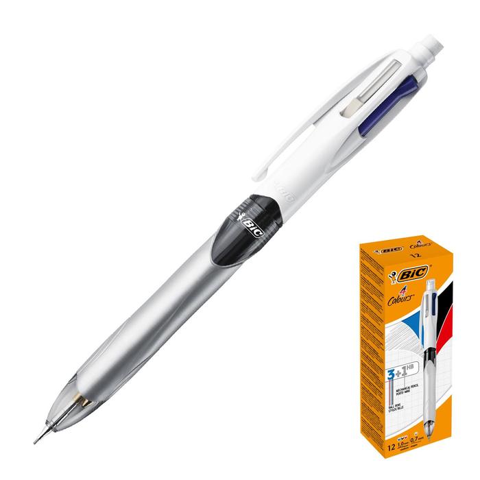 Ручка шариковая, автоматическая, 3-цветная ручка (синий, чёрный, красный) + механический карандаш, BIC 4 Colours 3 + 1 HB - Фото 1
