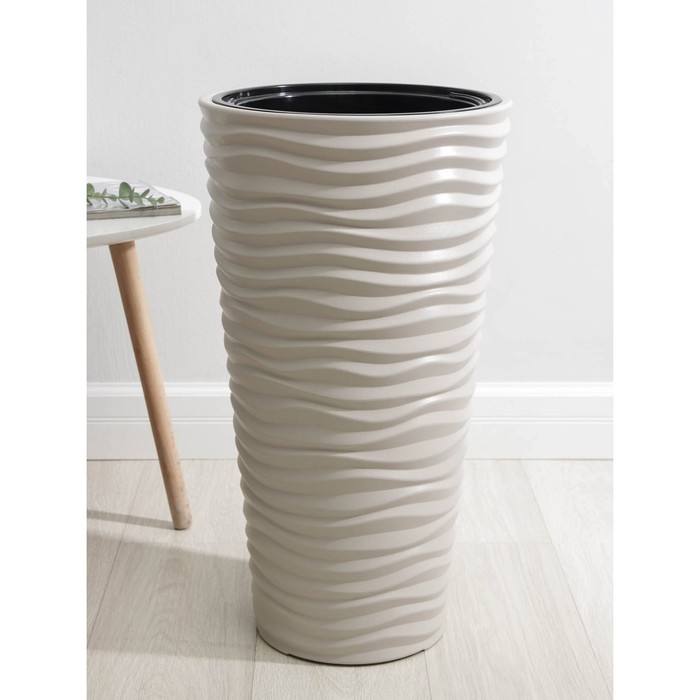 Кашпо для цветов со вставкой IDEA «Дюна», пластик, 42 л (8 л), кремовый - Фото 1