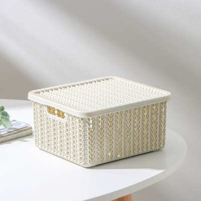 Коробка для хранения с крышкой «Вязание», 1,5 л, 17×15×8 см, цвет белый ротанг