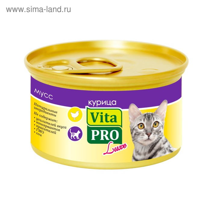 Влажный корм VitaPRO Luxe для стерилизованных кошек, курица,  мусс, ж/б, 85 г - Фото 1