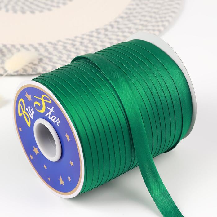 Косая бейка атласная, 15 мм × 132 м, цвет зелёный F243 - Фото 1