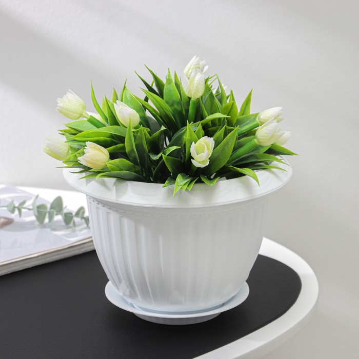 Горшок для цветов с поддоном «Байкал», 2 л, пластиковый, белый - Фото 1