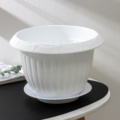 Горшок для цветов с поддоном «СибПолимер. Байкал», 6 л, пластиковый, белый