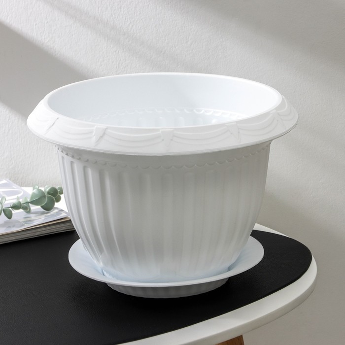 Горшок для цветов с поддоном «СибПолимер. Байкал», 6 л, пластиковый, белый - Фото 1