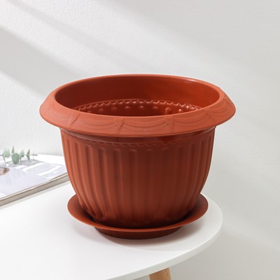 Горшок для цветов с поддоном СибПолимер «Байкал», 6 л, пластик, терракотовый