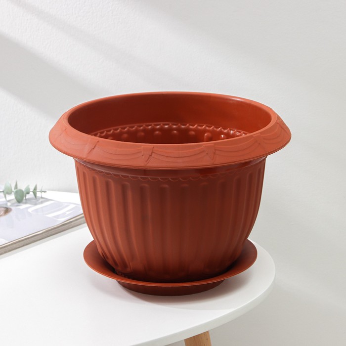 Горшок для цветов с поддоном СибПолимер «Байкал», 6 л, пластик, терракотовый - Фото 1