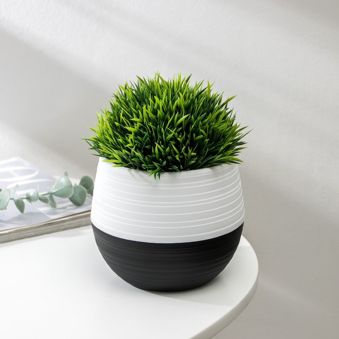 Горшок для цветов с поддоном СибПолимер «Дуэт», 500 мл, пластиковый, чёрно-белый - Фото 1