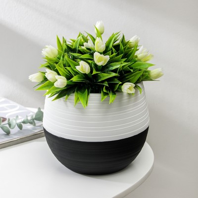 Горшок для цветов с поддоном СибПолимер «Дуэт», 1.5 л, пластиковый, чёрно-белый