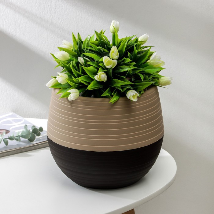 Горшок для цветов с поддоном «СибПолимер. Дуэт», 2.5 л, пластиковый, цвет шоколадный / кофе с молоком - Фото 1