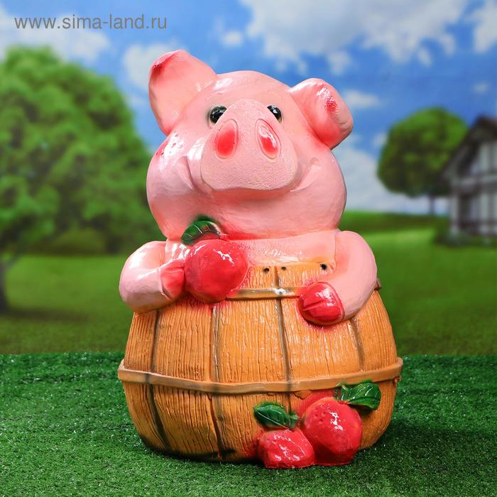 Садовая фигура "Поросенок банщик" розовый 32х42см - Фото 1