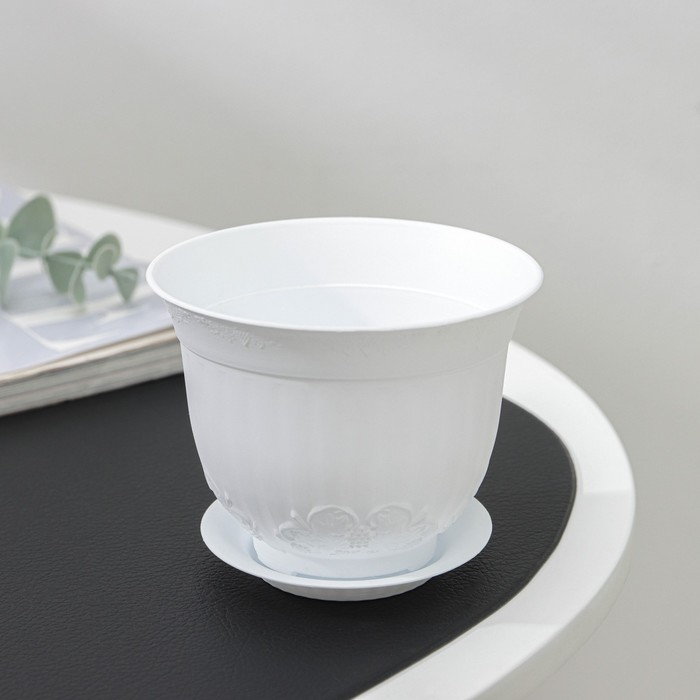 Горшок для цветов с поддоном СибПолимер «Ангара», 300 мл, пластиковый, белый - Фото 1