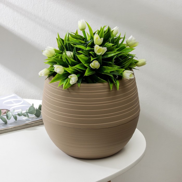 Горшок для цветов с поддоном СибПолимер «Дуэт», 2.5 л, пластиковый, кофе с молоком - Фото 1