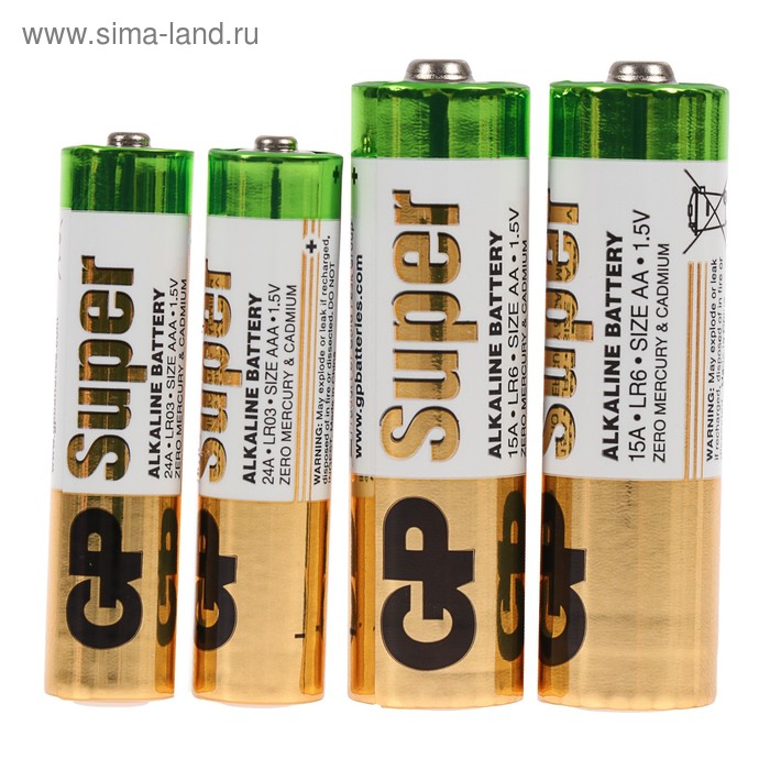 Комплект батареек алкалиновых GP Super, AA, LR6-4S, спайка,4 шт + AAA, LR03-4S, спайка,4 шт - Фото 1