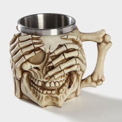 Кружка средневековая «Череп. Хэллоуин», 400 мл, нержавеющая сталь, бежевая