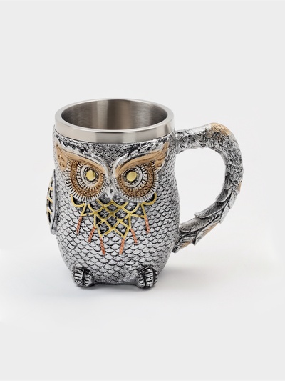 Кружка средневековая «Сова», 400 мл, 14.5×10×11.5 см, нержавеющая сталь, серебристая