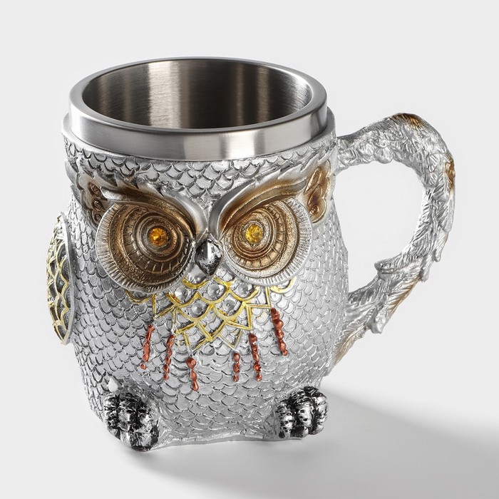 Кружка средневековая «Сова», 400 мл, нержавеющая сталь, серебристая - Фото 1