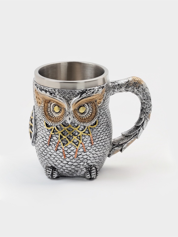 Кружка средневековая «Сова», 400 мл, 14.5×10×11.5 см, нержавеющая сталь, серебристая - Фото 1