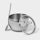 Сахарница Доляна, 250 мл, 8.5×10 см, с крышкой, с ложкой, нержавеющая сталь, серебристая - Фото 3