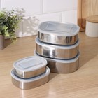 Набор салатников из нержавеющей стали с крышками, 5 шт: 350 мл, 700 мл, 850 мл, 1,3 л, 1,6 л 4324337