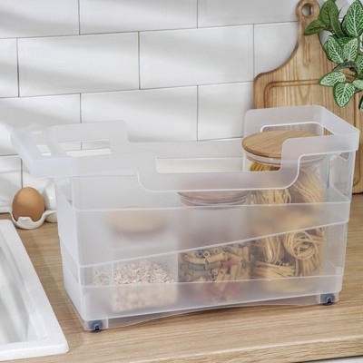 Контейнер хозяйственный с ручкой на колёсиках, 12.5 л, 45×16×25.5 см, цвет прозрачный