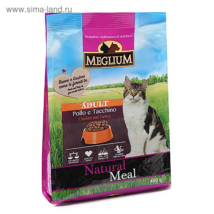Сухой корм MEGLIUM ADULT для кошек, курица/индейка, 400 г - Фото 1