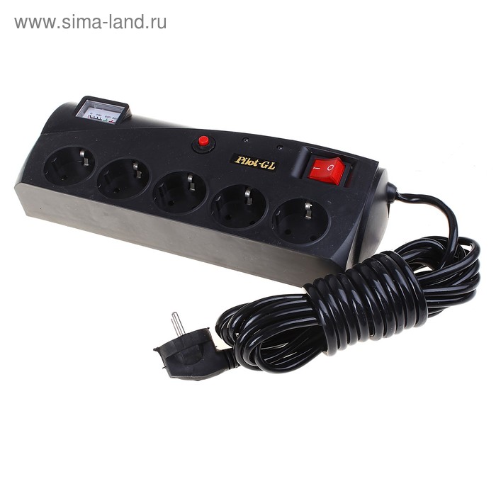 Удлинитель сетевой "Пилот" на 5 розеток, провод 5 м, 10А, 220V - Фото 1