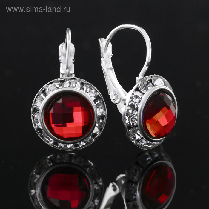 Серьги с красным камнем в серебре, 1.3 × 2 см - Фото 1